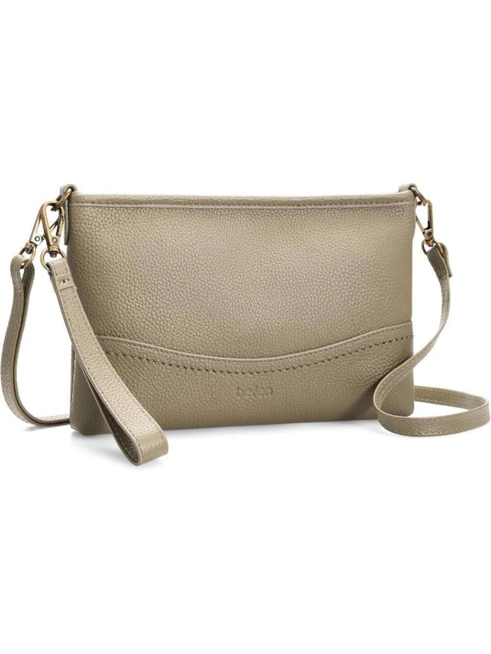 Women's Taupe Full Grain Leather Wristlet Wallet Soft RFID Crossbody Bags